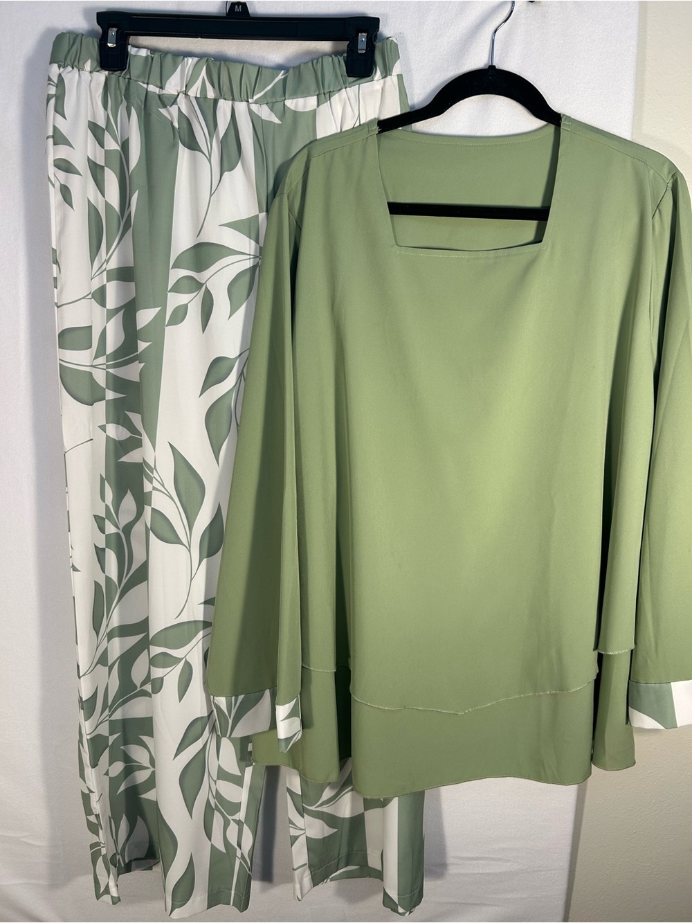 Women’s Sage Green Two-Piece Top and Wide-Leg Pant Set